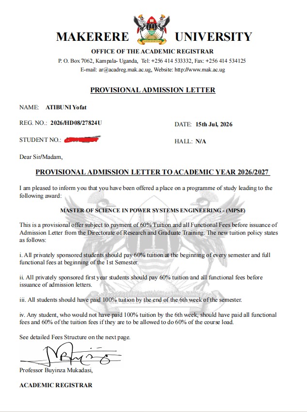 admission letter